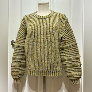 Maje Mous Oversized Yellow Multi Marled Chunky Ribbed Knit Wool Blend Sweater
